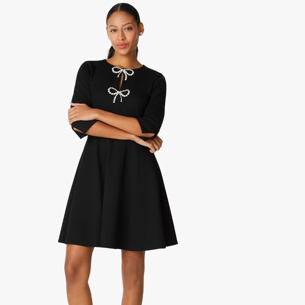 NWT KATE SPADE PEARL BOW BLACK PONTE DRESS - SZ XL